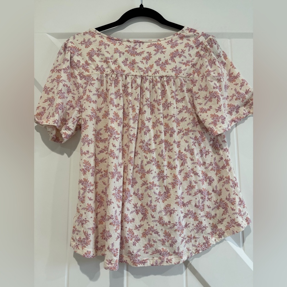Lucky Brand Pink and Cream Floral Blouse 100% Cotton - Picture 2 of 5